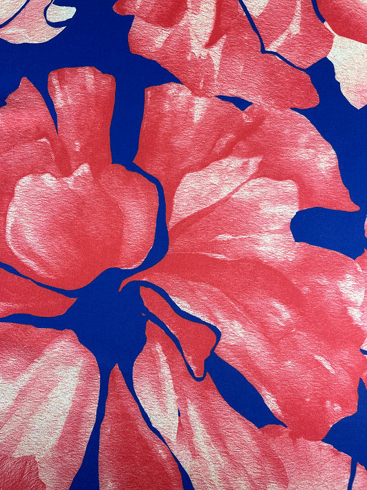 Seda Italiana Flor Acuarela Rosa Fondo Azul Rey