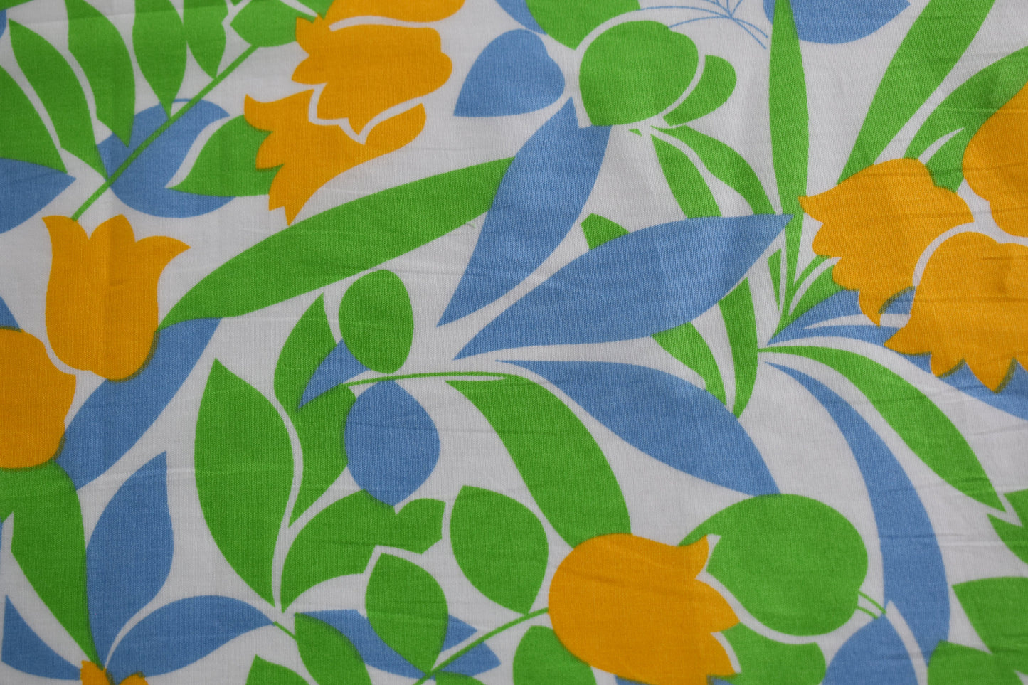 Popelina Algodón  Estampado Floral Azul Verde Amarillo