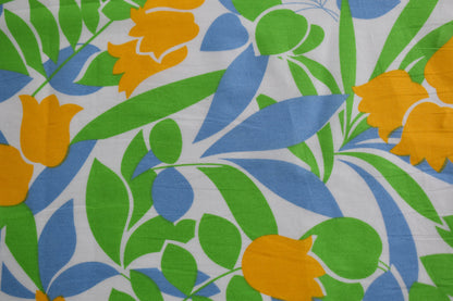 Popelina Algodón  Estampado Floral Azul Verde Amarillo