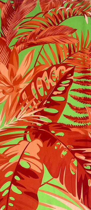 Seda Italiana Tropical Verde Pistacho Follaje Naranja