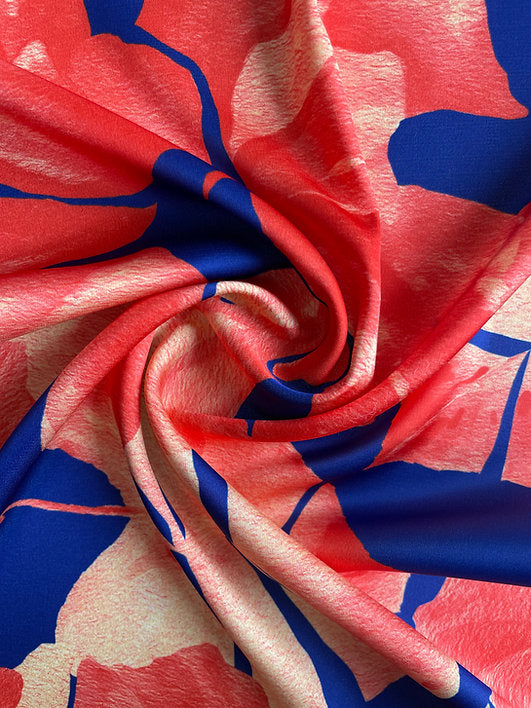 Seda Italiana Flor Acuarela Rosa Fondo Azul Rey