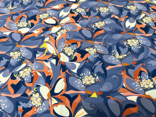 Seda Francesa Azul Hortensia con Naranja y Salmón