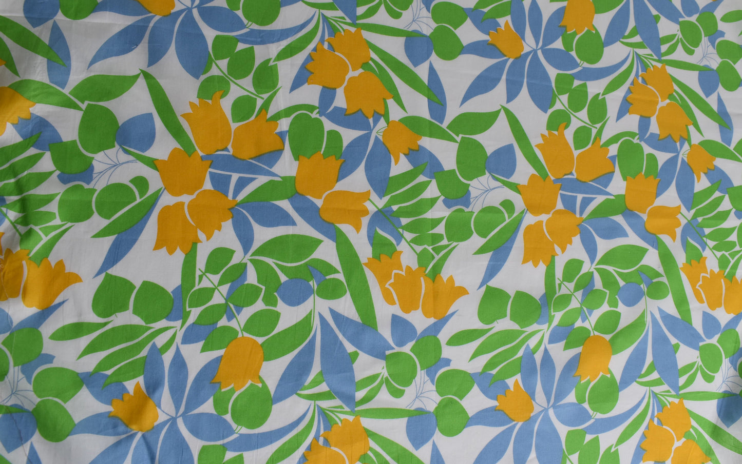 Popelina Algodón  Estampado Floral Azul Verde Amarillo