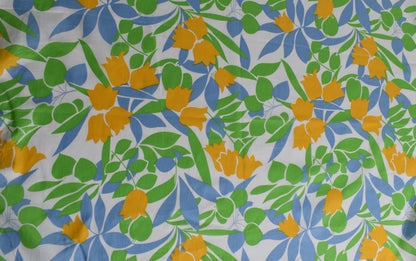 Popelina Algodón  Estampado Floral Azul Verde Amarillo