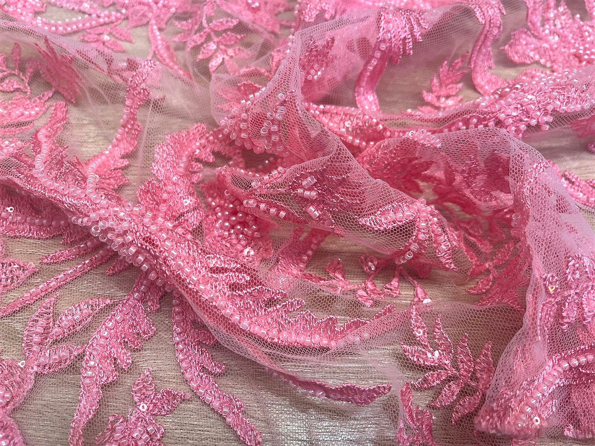 Velo Bordado Rosa con Lentejuelas y Pedrería