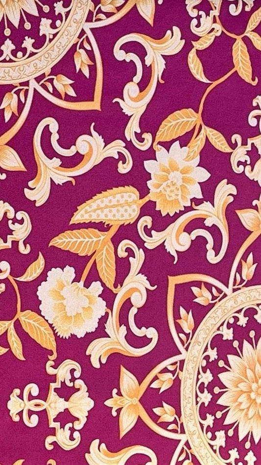 Seda Italiana Barroco Fucsia Oscuro Blanco y Dorado