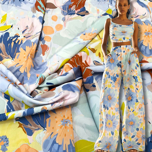 Seda Francesa Multicolor Floral – Verde y Tonos Pastel