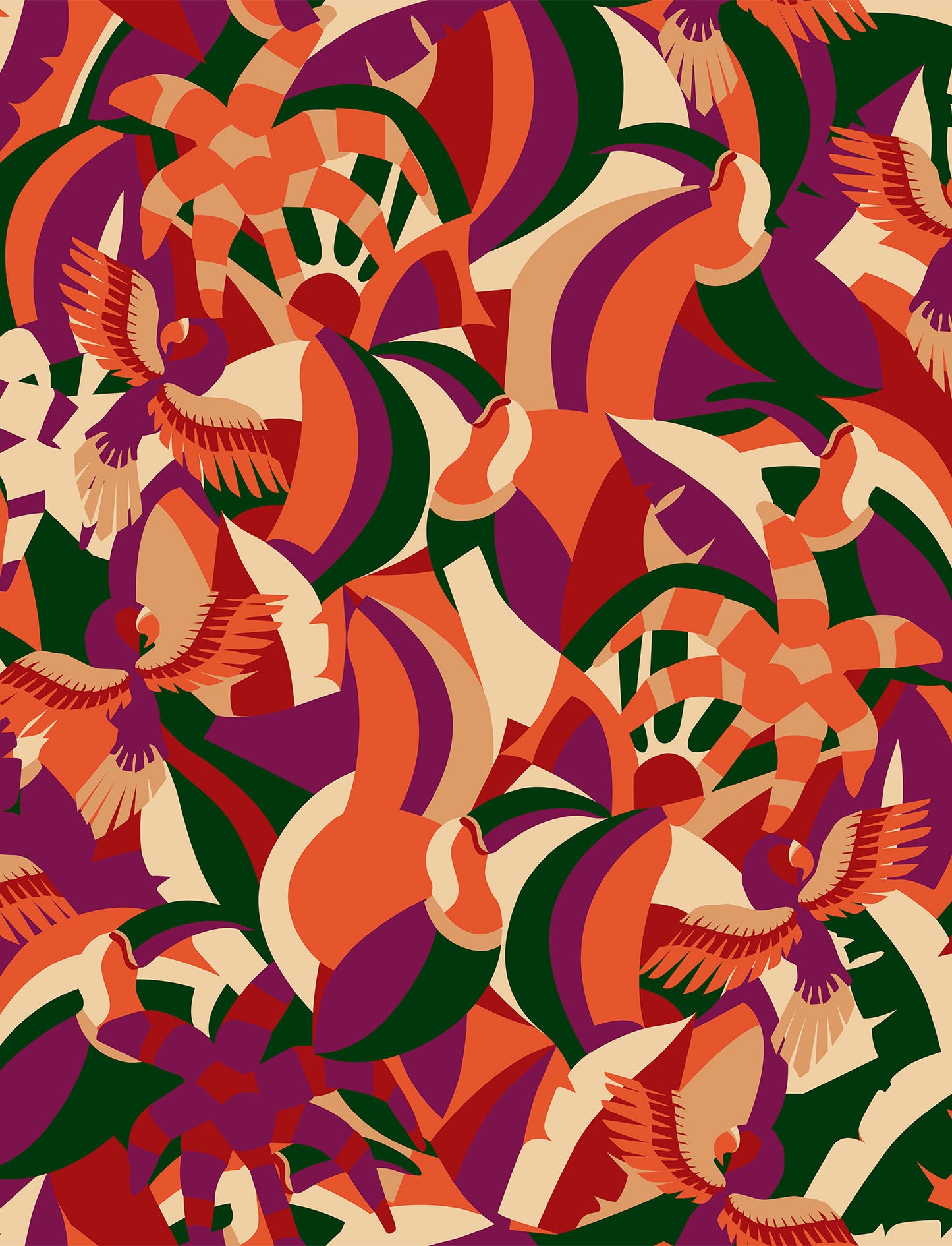 Seda Francesa  Estampado "Ave del Paraíso Tropical"