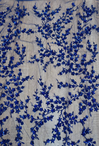 Tul Bordado con Flores de Cerezo en Relieve y Lentejuelas