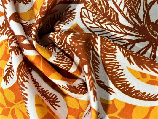 Seda Francesa Palmeras Estilo Grabado — Naranja y Celeste
