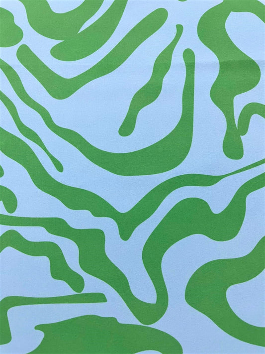 Seda Francesa Abstracta Ondas Verde y Azul Cielo