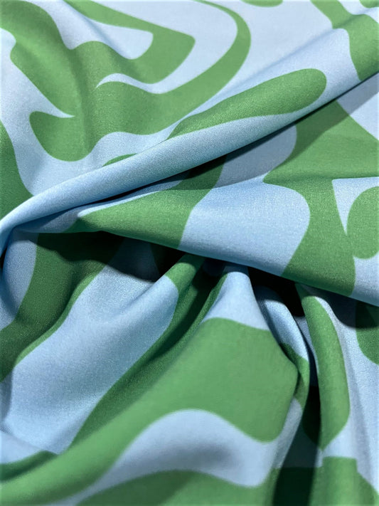 Seda Francesa Abstracta Ondas Verde y Azul Cielo