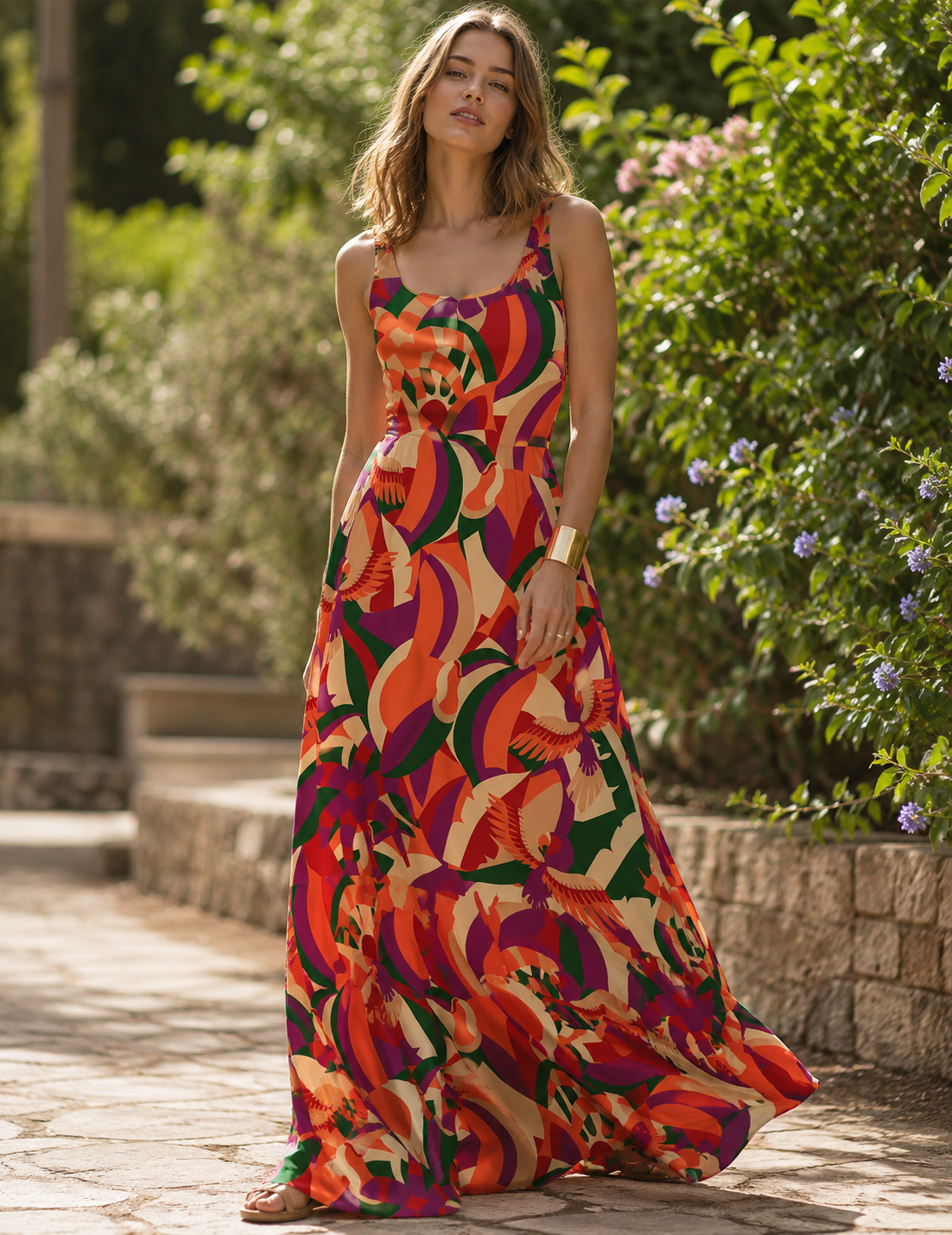 Seda Francesa  Estampado "Ave del Paraíso Tropical"