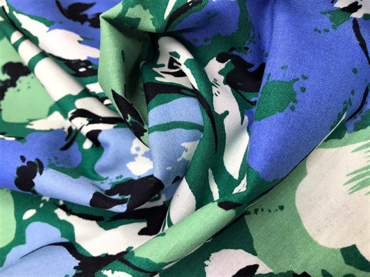 Popelina Floral Verde y Azul Estilo Pop Art