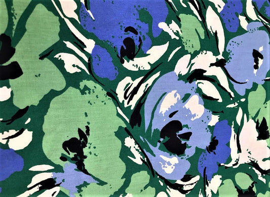 Popelina Floral Verde y Azul Estilo Pop Art